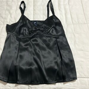 Black silk cute little blouse bow in front zip side and adjustable straps
